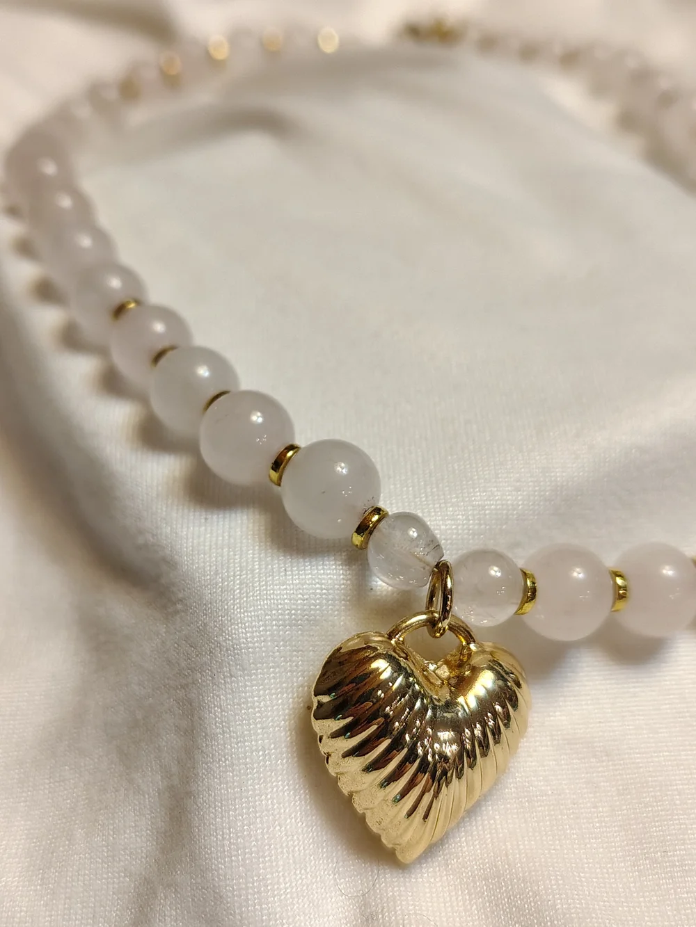 Duo Luna Norte Rose Quartz Gold Heart Beaded Necklace And Secondary Quartz